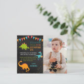 恐竜の雄叫び 黒板 誕生日 写真 ありがとう ポストカード (スタンド正面)