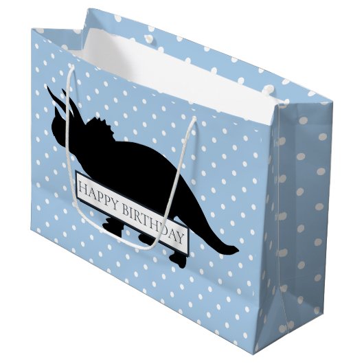 恐竜の青いトランプのポーカーパターン大きな少年のバッグ ラージペーパーバッグ (正面アングル)