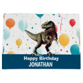 恐竜の青いパーティーバルーン ラージペーパーバッグ (正面)