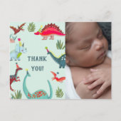 恐竜の青い男の子のバビーシャワー写真サンキューカード ポストカード (正面)