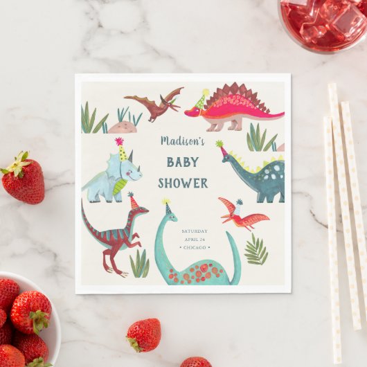 恐竜の青い赤ちゃんシャワーパーティー スタンダードランチョンナプキン (インサイチュ)