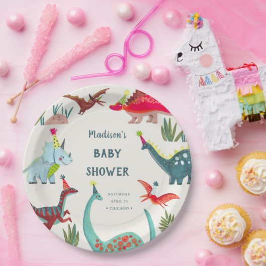 恐竜の青い赤ちゃんシャワーパーティー ペーパープレート (パーティー)