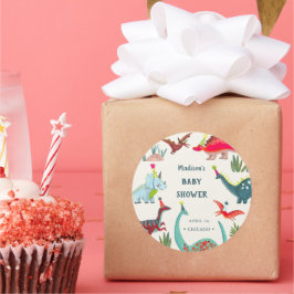 恐竜の青い赤ちゃんシャワーパーティー ラウンドシール