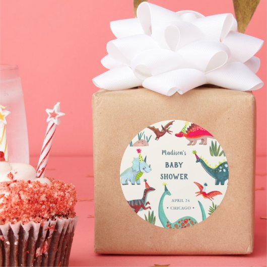 恐竜の青い赤ちゃんシャワーパーティー ラウンドシール (パーティー)