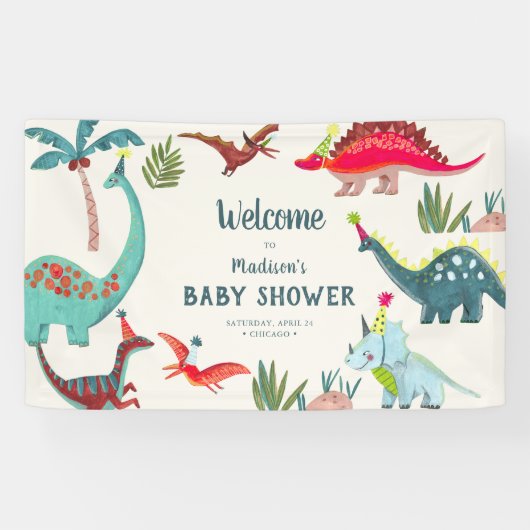恐竜の青い赤ちゃんシャワーパーティー 横断幕 (横)