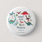 恐竜の青い赤ん坊のシャワーママになるパーティー 缶バッジ (正面)