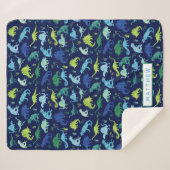 恐竜の青パーソナライズされた緑の少年のパターン シェルパブランケット (正面(横))