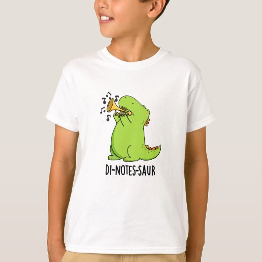 恐竜の音符 楽しい恐竜のダジャレ Tシャツ (正面)