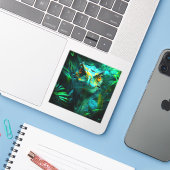 恐竜の顔がジャングルの猛獣を襲うポートレート シール (ノートパソコンとiPhone)