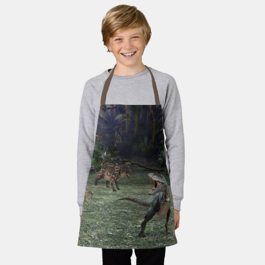 恐竜の風景ジュラシック エプロン (着用した状態)