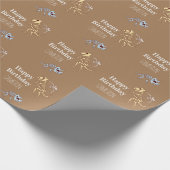恐竜の骨のイラストレーションと名前をカスタムする ラッピングペーパー (角)