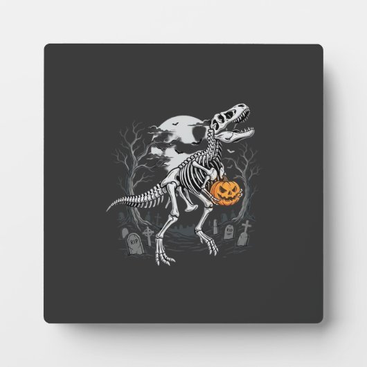 恐竜の骨格ハロウィンカボチャの墓地デザイン フォトプラーク (正面)