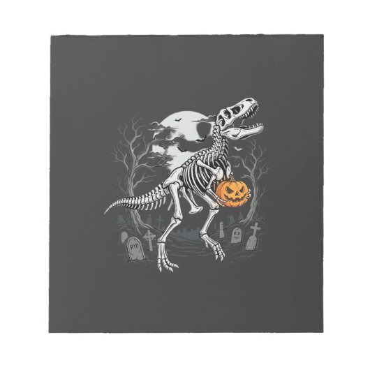 恐竜の骨格ハロウィンカボチャ墓地デザイン ノートパッド (正面)