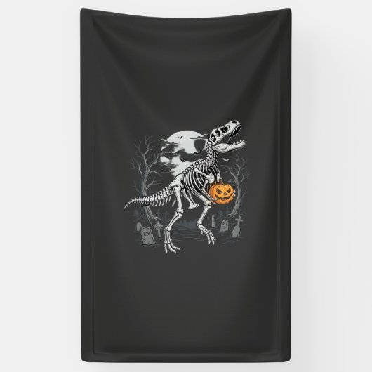 恐竜の骨格ハロウィンカボチャ墓地デザイン 横断幕 (縦)