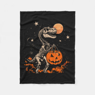 恐竜の骨格怖いカボチャ月ハロウィンボーイ フリースブランケット