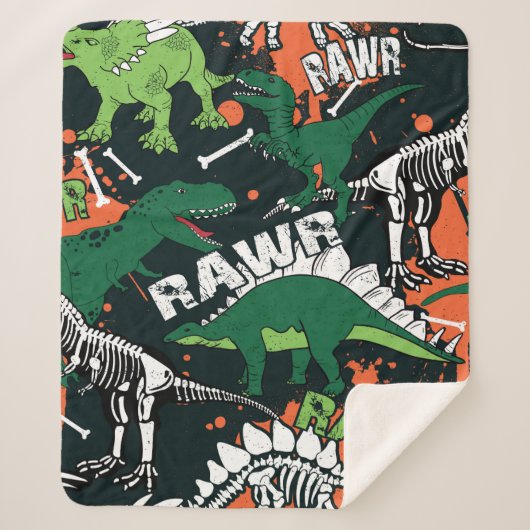 恐竜の骨格。ヴィンテージグランジ型 シェルパブランケット (正面)