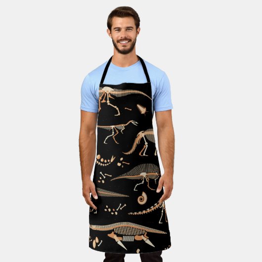 恐竜の骨格、化石、ヴィンテージパターン。 エプロン (着用した状態)