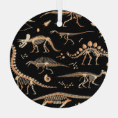 恐竜の骨格、化石、ヴィンテージパターン。 ガラスオーナメント (裏面)