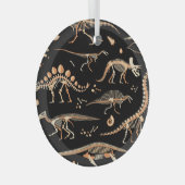 恐竜の骨格、化石、ヴィンテージパターン。 ガラスオーナメント (正面右)