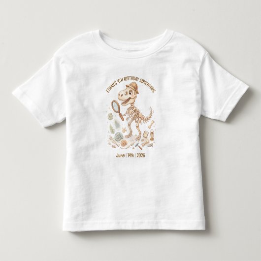 恐竜の骨格 古生物学者 少年 4歳の誕生日 トドラーTシャツ (正面)