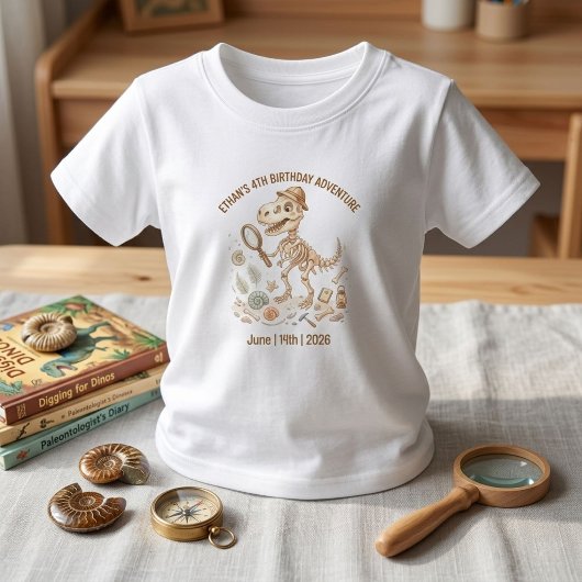 恐竜の骨格 古生物学者 少年 4歳の誕生日 トドラーTシャツ