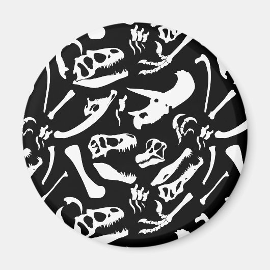 恐竜の骨（白黒） マグネット (正面)