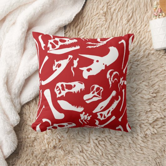 恐竜の骨（赤） クッション (ブランケット)