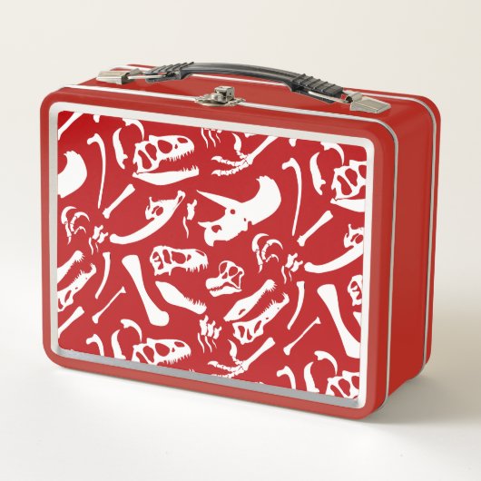 恐竜の骨（赤） メタルランチボックス (正面)