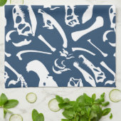 恐竜の骨（青） キッチンタオル (折り畳み)