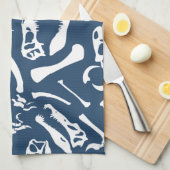 恐竜の骨（青） キッチンタオル (四つ折り)