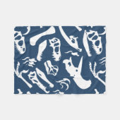 恐竜の骨(青) フリースブランケット (正面(横))