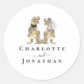 恐竜の黒と白結婚のパーソナライズされた ラウンドシール (正面)