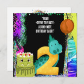 恐竜の2歳の誕生日パーティー セーブザデート (正面/裏面)