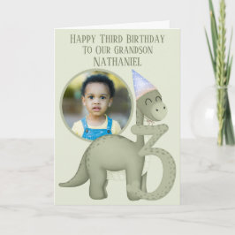恐竜の1枚の写真用あなあき3歳の誕生日カード カード