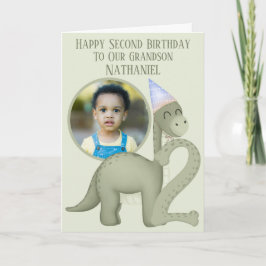 恐竜の1枚の写真用窓付き2歳の誕生日カード カード