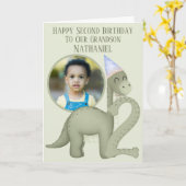 恐竜の1枚の写真用窓付き2歳の誕生日カード カード (黄色い花)