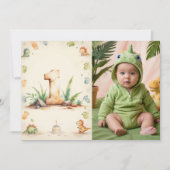恐竜の1歳の誕生日おめでとうカード 写真付き 招待状 (正面)