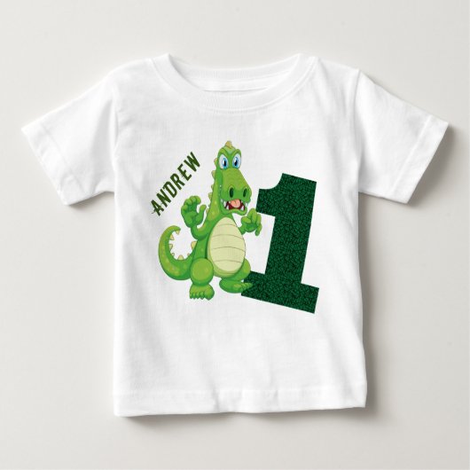 恐竜の1歳の誕生日パーソナライズされた ベビーTシャツ (正面)