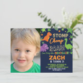 恐竜の1歳の誕生日パーティーボーイストンプチョンプロアール 招待状 (スタンド正面)