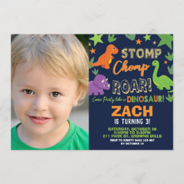 恐竜の1歳の誕生日パーティーボーイストンプチョンプロアール 招待状