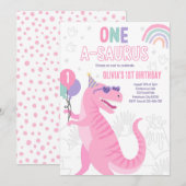 恐竜の1歳の誕生日パーティー ティーレックス 招待状 (正面/裏面)