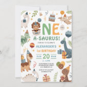 恐竜の1歳の誕生日パーティー A-Saurus Boy 招待状 (正面)