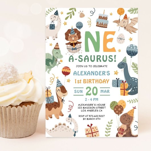 恐竜の1歳の誕生日パーティー A-Saurus Boy 招待状