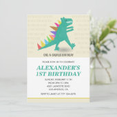 恐竜の1歳の誕生日招待状 レインボーTレックス 招待状 (スタンド正面)