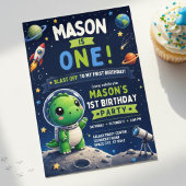 恐竜の1歳の誕生日招待状 男の子 スペース 招待状