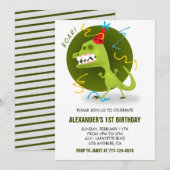 恐竜の1歳の誕生日男の子Tレックス子供用ロアー 招待状 (正面/裏面)