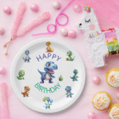 恐竜の1歳の誕生日紙皿 男の子 - 編集可能 ペーパープレート (パーティー)