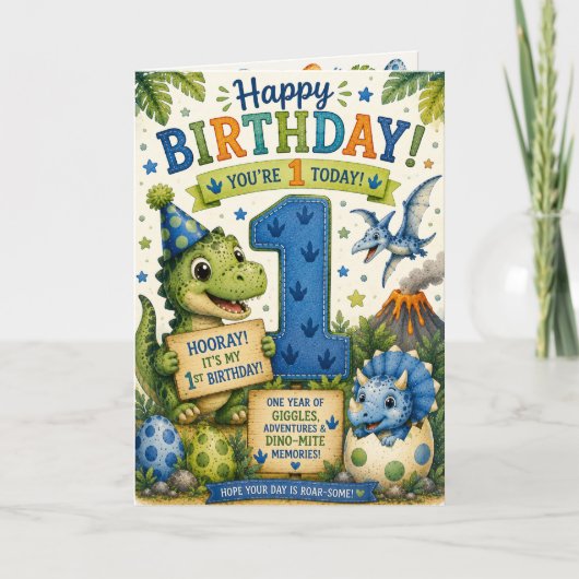 恐竜の1歳の誕生日 カード (正面)