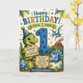 恐竜の1歳の誕生日 カード (黄色い花)