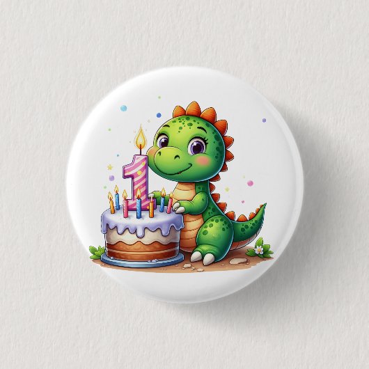 恐竜の1歳の誕生日 缶バッジ (正面)